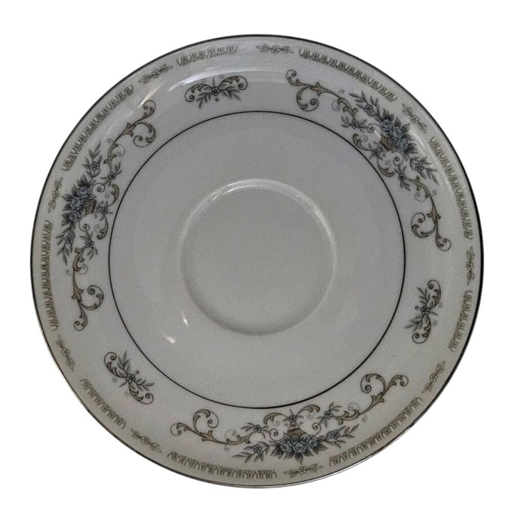 Wade Diana Floral Scroll Platinum Trim China Saucer Set of 3